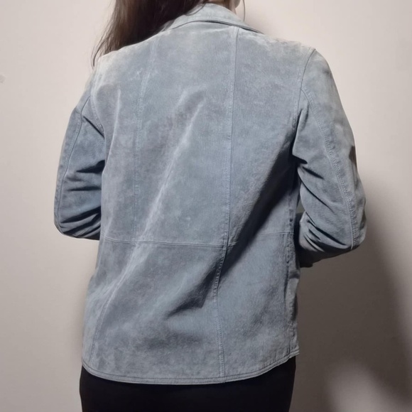 Coldwater Creek VTG Y2K Denim Blue 100% Seude Calf Leather Costal Cowgirl Jacket - Picture 8 of 15